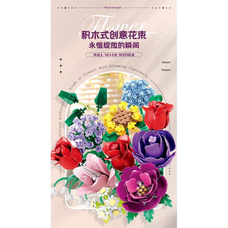 WOMA 11304 Flowers Bought Xếp hình lắp ráp ghép mô hình Thời gian lãng mạn 16 bông hoa