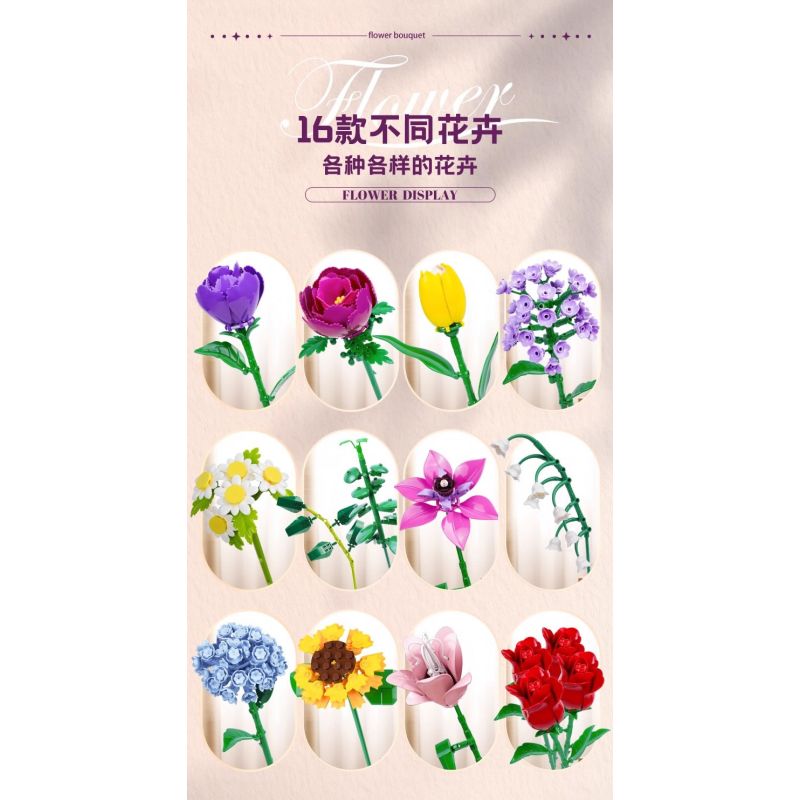 WOMA 11304 Flowers Bought Xếp hình lắp ráp ghép mô hình Thời gian lãng mạn 16 bông hoa