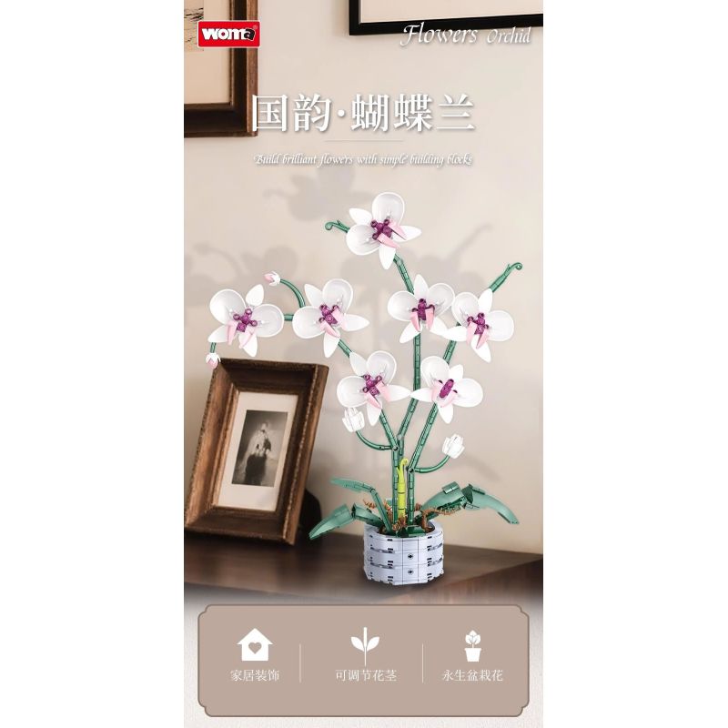 WOMA 11055 Flowers Orchid Xếp hình lắp ráp ghép mô hình Nhịp điệu quốc gia Phalaenopsis
