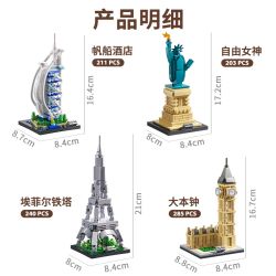 Hopeful 55502 Xếp hình lắp ráp ghép mô hình 4 tòa nhà nổi tiếng thế giới