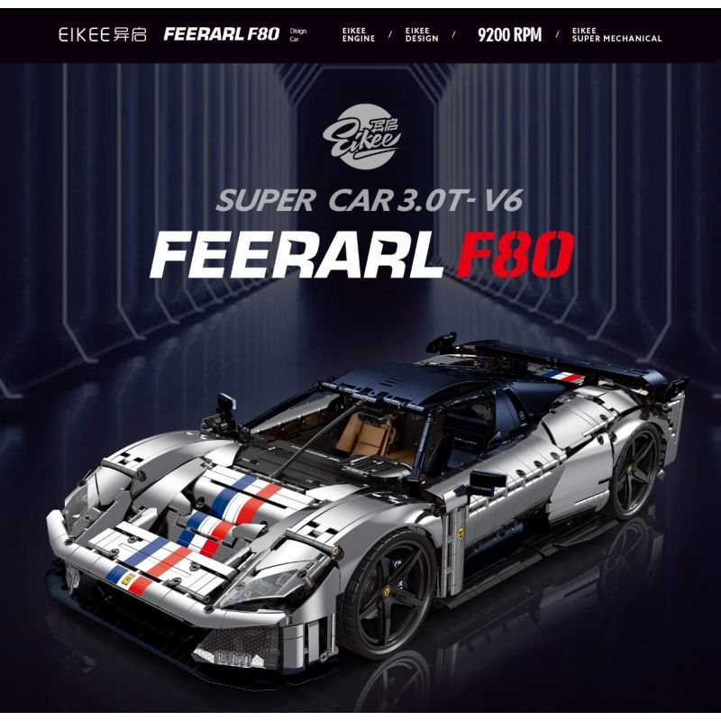 EIKEE Y18004 F80 3.0T V6 Xếp hình lắp ráp ghép mô hình Ferrari F80