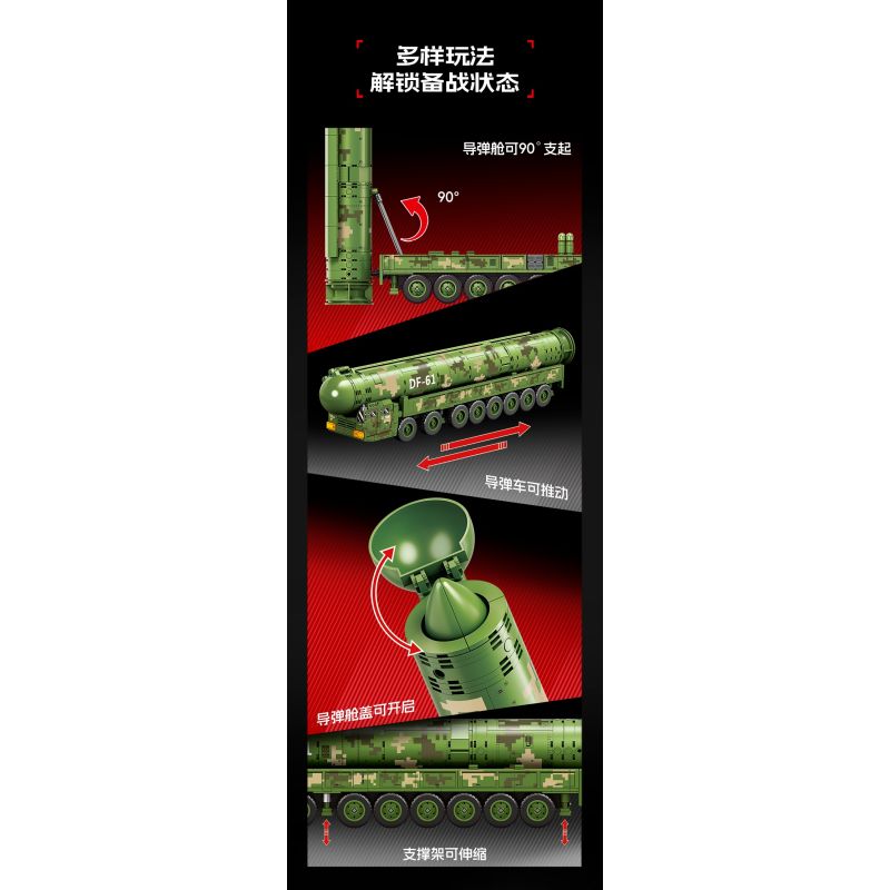 SEMBO 203265 Xếp hình lắp ráp ghép mô hình Tên lửa liên lục địa Dongfeng-61 1:45
