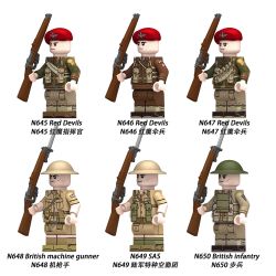 Guangdong Ruizhida N645 Guangdong Ruizhida N646 Guangdong Ruizhida N647 Guangdong Ruizhida N648 Guangdong Ruizhida N649 Guangdong Ruizhida N650 Xếp hình lắp ráp ghép mô hình 6 loại nhân vật nhỏ của quân đội Anh trong Thế chiến thứ hai