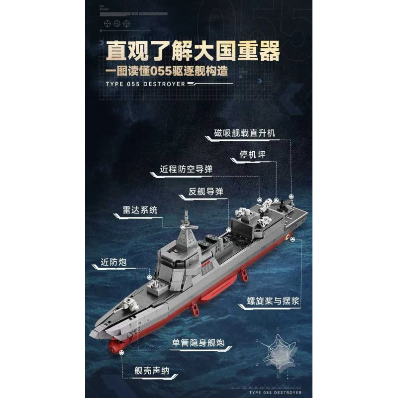 iBlock ib1212 Type 055 Destroyer Xếp hình lắp ráp ghép mô hình Sự trỗi dậy của linh hồn quốc gia về vũ khí hạng nặng: Kẻ hủy diệt 055 1:500