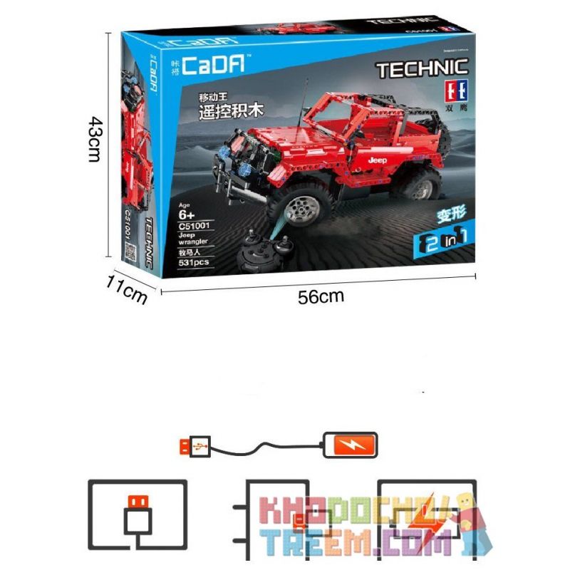 DOUBLEE CADA C51001 51001 non  XE OFF-ROAD bộ đồ chơi xếp lắp ráp ghép mô hình  JEEP WRANGLER / OFF-ROAD WARRIOR Kỹ Thuật Công Nghệ Cao Mô Hình Phương Tiện 531 khối
