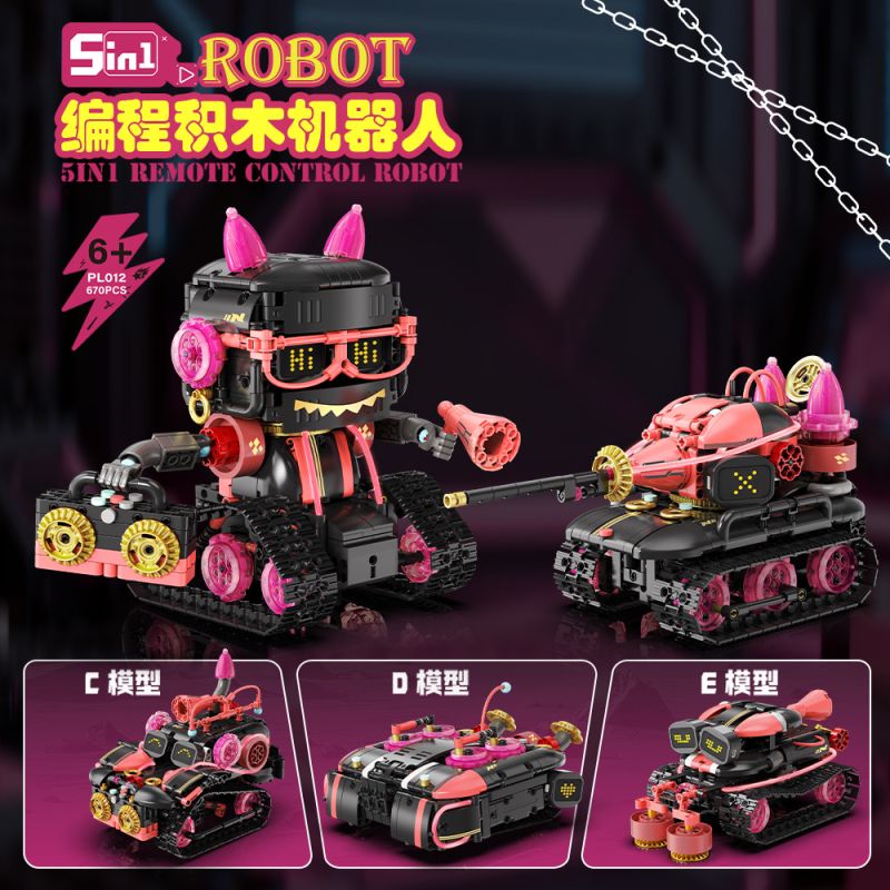 No license PL012 Xếp hình lắp ráp ghép mô hình Mèo âm nhạc biến thành robot 5 trong 1