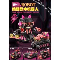 No license PL012 Xếp hình lắp ráp ghép mô hình Mèo âm nhạc biến thành robot 5 trong 1