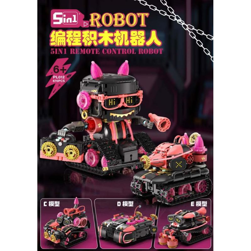 No license PL012 Xếp hình lắp ráp ghép mô hình Mèo âm nhạc biến thành robot 5 trong 1