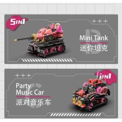 No license PL012 Xếp hình lắp ráp ghép mô hình Mèo âm nhạc biến thành robot 5 trong 1