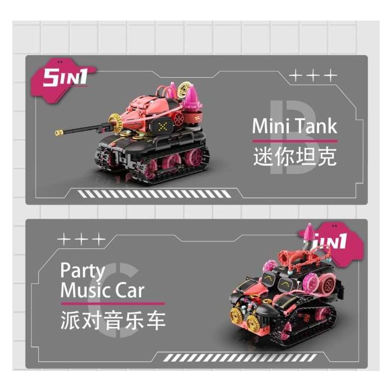 No license PL012 Xếp hình lắp ráp ghép mô hình Mèo âm nhạc biến thành robot 5 trong 1