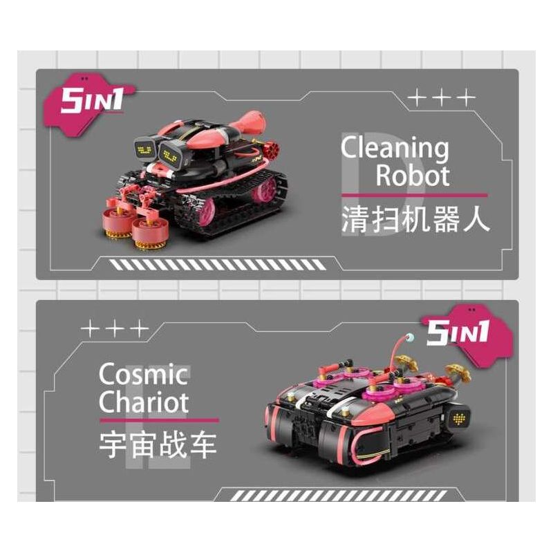 No license PL012 Xếp hình lắp ráp ghép mô hình Mèo âm nhạc biến thành robot 5 trong 1
