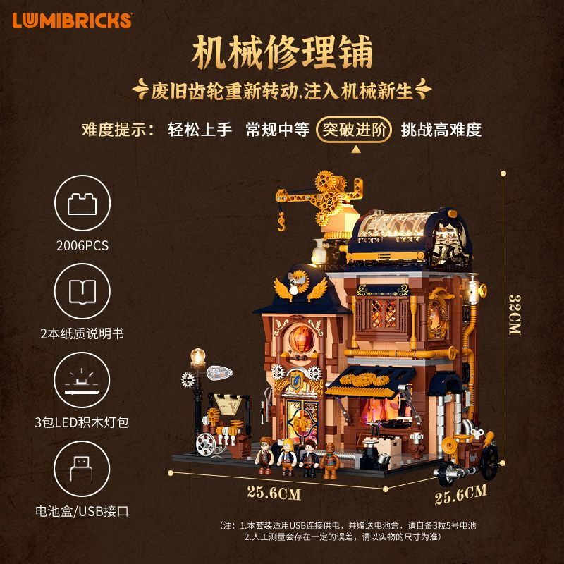 Lumibricks FunWhole 11015 Xếp hình lắp ráp ghép mô hình Thế giới Steampunk: Cửa hàng sửa chữa máy móc