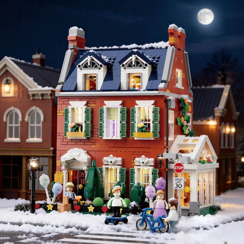 Lumibricks FunWhole 15009 Redbrick Row House Xếp hình lắp ráp ghép mô hình Cuộc sống thị trấn nhỏ: biệt thự gạch đỏ
