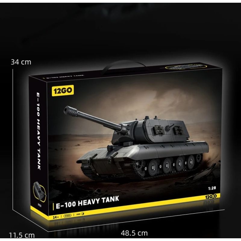 12GO 97020 E-100 Heavy Tank Xếp hình lắp ráp ghép mô hình Xe tăng hạng nặng E-100 phiên bản tháp pháo Maus 1:28