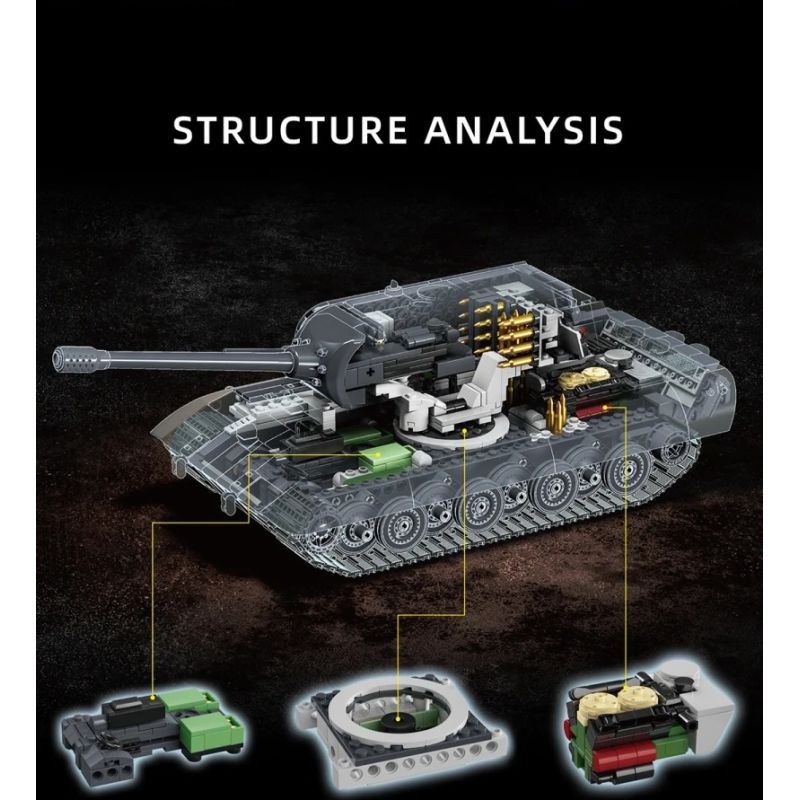 12GO 97020 E-100 Heavy Tank Xếp hình lắp ráp ghép mô hình Xe tăng hạng nặng E-100 phiên bản tháp pháo Maus 1:28