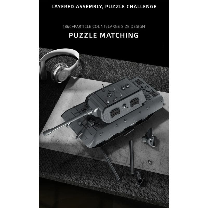 12GO 97020 E-100 Heavy Tank Xếp hình lắp ráp ghép mô hình Xe tăng hạng nặng E-100 phiên bản tháp pháo Maus 1:28