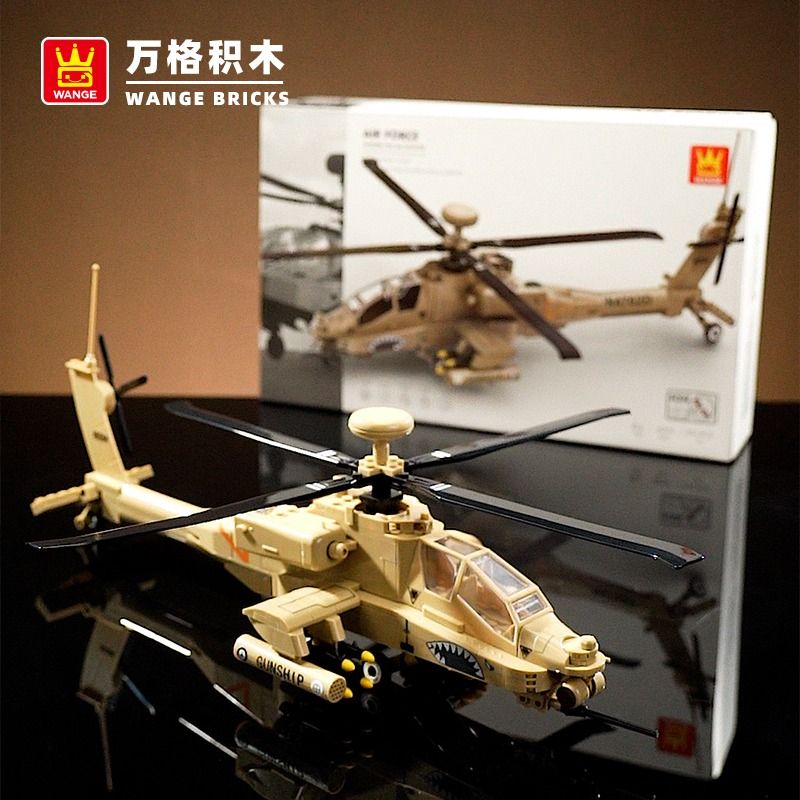WANGE LIGAO Dr.Luck 4007 AH-64 Apache Helicopter Xếp hình lắp ráp ghép mô hình Trực thăng AH-64 Apache