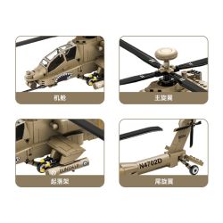 WANGE LIGAO Dr.Luck 4007 AH-64 Apache Helicopter Xếp hình lắp ráp ghép mô hình Trực thăng AH-64 Apache
