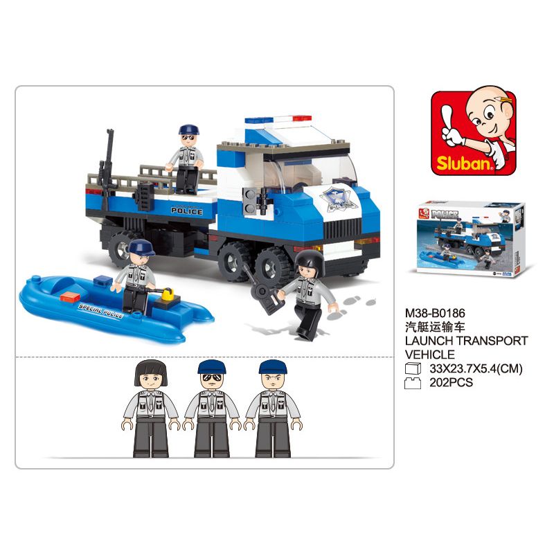 Sluban M38-B0186 Xếp hình lắp ráp ghép mô hình City SWAT - Vận chuyển thuyền máy