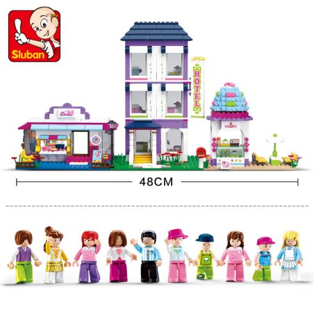 Sluban M38-B0579 Xếp hình lắp ráp ghép mô hình Giấc mơ hồng mới-Cảnh đường phố thị trấn nhỏ