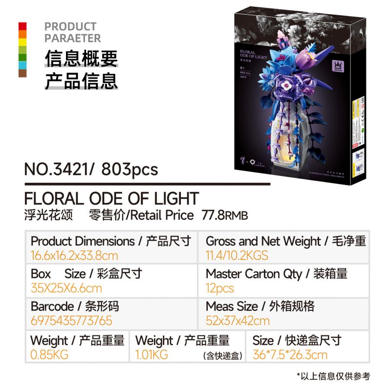 WANGE LIGAO Dr.Luck 3421 Floral Ode of Light Xếp hình lắp ráp ghép mô hình Thơ ca những bông hoa nổi