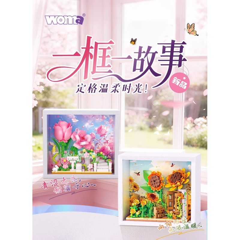 WOMA C2020 Xếp hình lắp ráp ghép mô hình Cầu Thang Hoa Hồng Đón Giấc Mơ Khung Ảnh Hoa