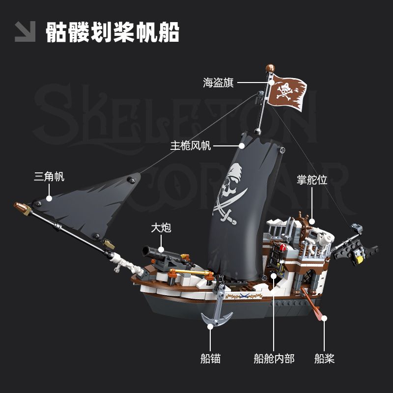 JIESTAR 59150 Skeleton Corsair Xếp hình lắp ráp ghép mô hình Phòng trưng bày xương