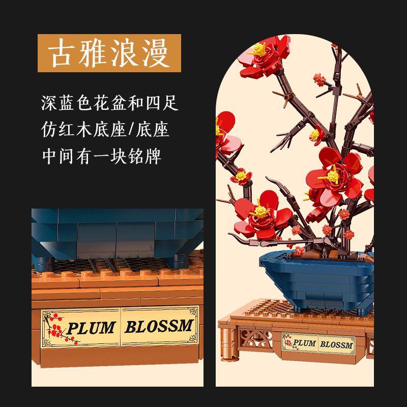 JIESTAR JJ9257 Plum Blossom Potted Plant Xếp hình lắp ráp ghép mô hình Chậu hoa mận kiêu hãnh