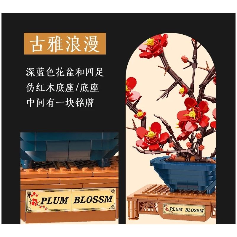 JIESTAR JJ9257 Plum Blossom Potted Plant Xếp hình lắp ráp ghép mô hình Chậu hoa mận kiêu hãnh