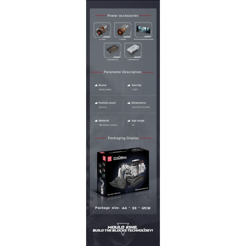 MouldKing 17067 6060 Excavator Xếp hình lắp ráp ghép mô hình Máy xúc xẻng Caterpillar 6060