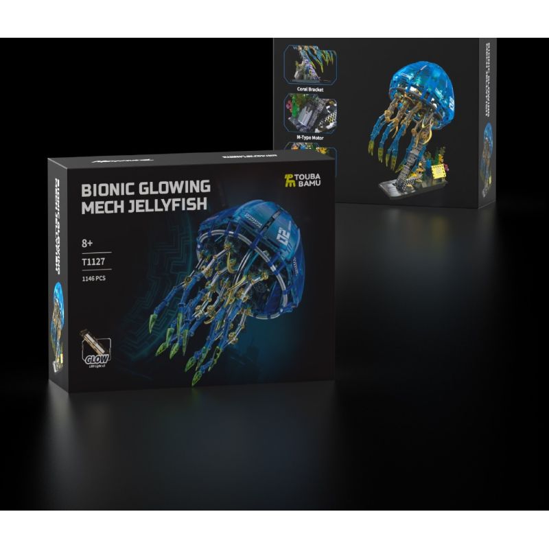 Takuki T1127 Bionic Glowing Mech Jellyfish Xếp hình lắp ráp ghép mô hình Sứa ánh sáng cơ học sinh học