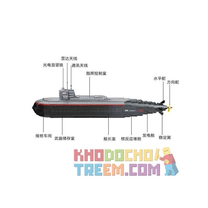 Kazi KY84028 84028 non  TÀU NGẦM NGUYÊN TỬ bộ đồ chơi xếp lắp ráp ghép mô hình Field Army FIELD ARMY A-SUBMARINE Chiến Trường 850 khối