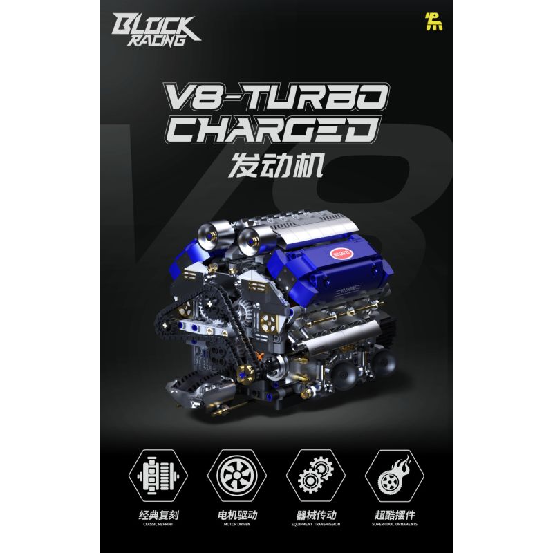 Takuki T1112 V8 Turbo Charged Xếp hình lắp ráp ghép mô hình Động cơ V8