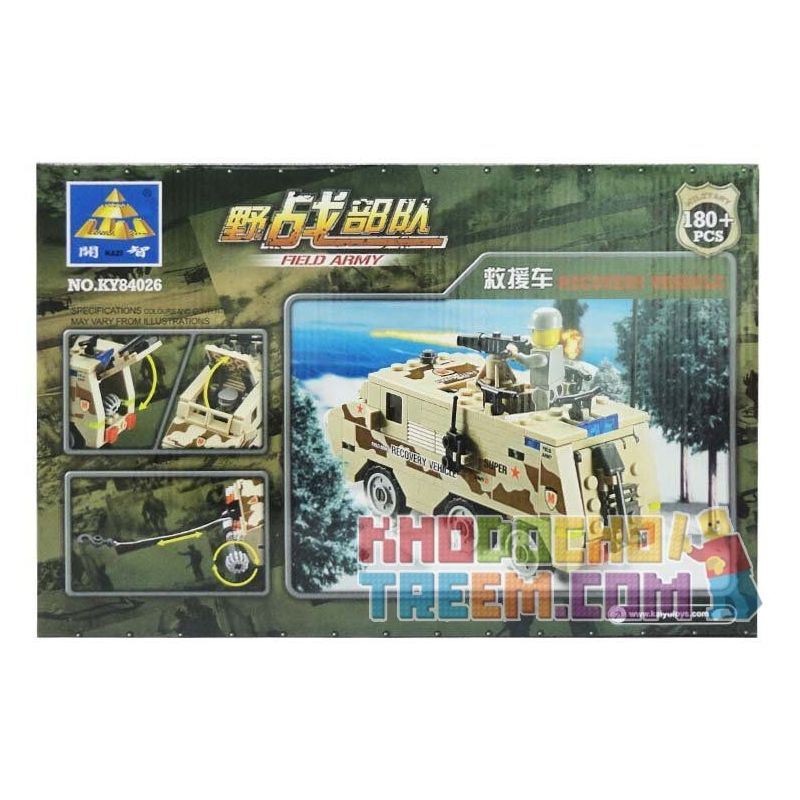Kazi KY84026 84026 non  XE GIẢI CỨU BỌC THÉP bộ đồ chơi xếp lắp ráp ghép mô hình Field Army Chiến Trường 180 khối