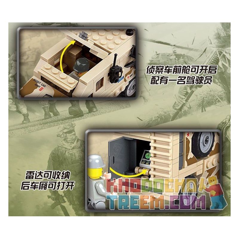 Kazi KY84024 84024 non  XE HUMMER CHỞ LÍNH bộ đồ chơi xếp lắp ráp ghép mô hình Field Army FIELD ARMY SCOUT CAR Chiến Trường 219 khối
