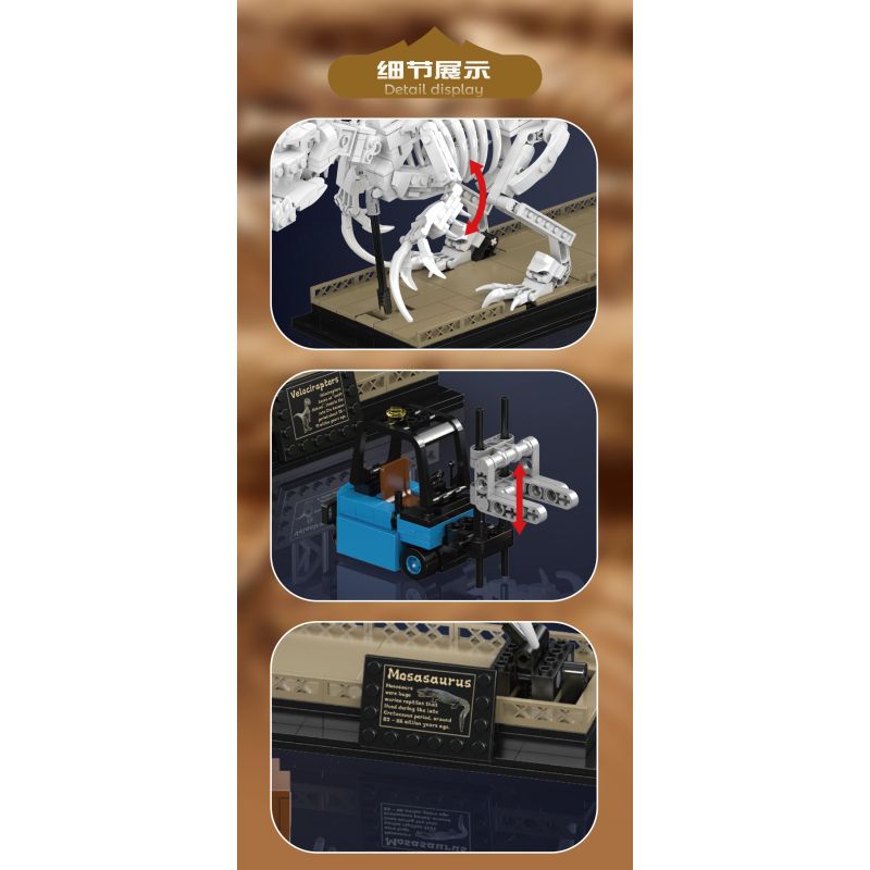 MouldKing 29005 Dino Fossils Mosasaurus & Velociraptor Xếp hình lắp ráp ghép mô hình Thế giới kỷ Jura: Hóa thạch Sorosaurus và Velociraptor