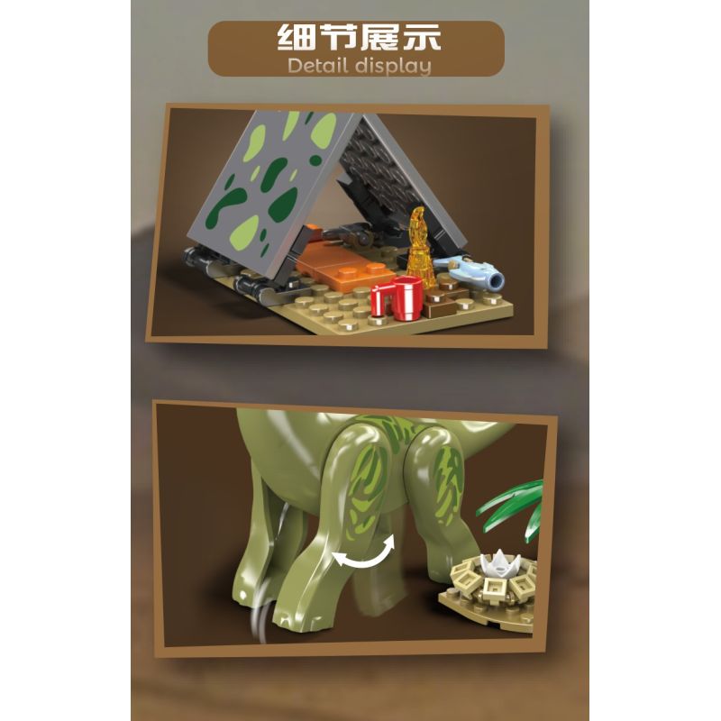 MouldKing 29001 Brachiosaurus & Biplane Camp Xếp hình lắp ráp ghép mô hình Thế giới kỷ Jura: Trứng khủng long trại Gyrosaurus