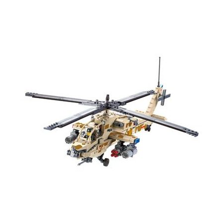 Kazi KY84020 84020 non  TRỰC THĂNG CHIẾN ĐẤU bộ đồ chơi xếp lắp ráp ghép mô hình Field Army FIELD ARMY AH-64 Chiến Trường 658 khối
