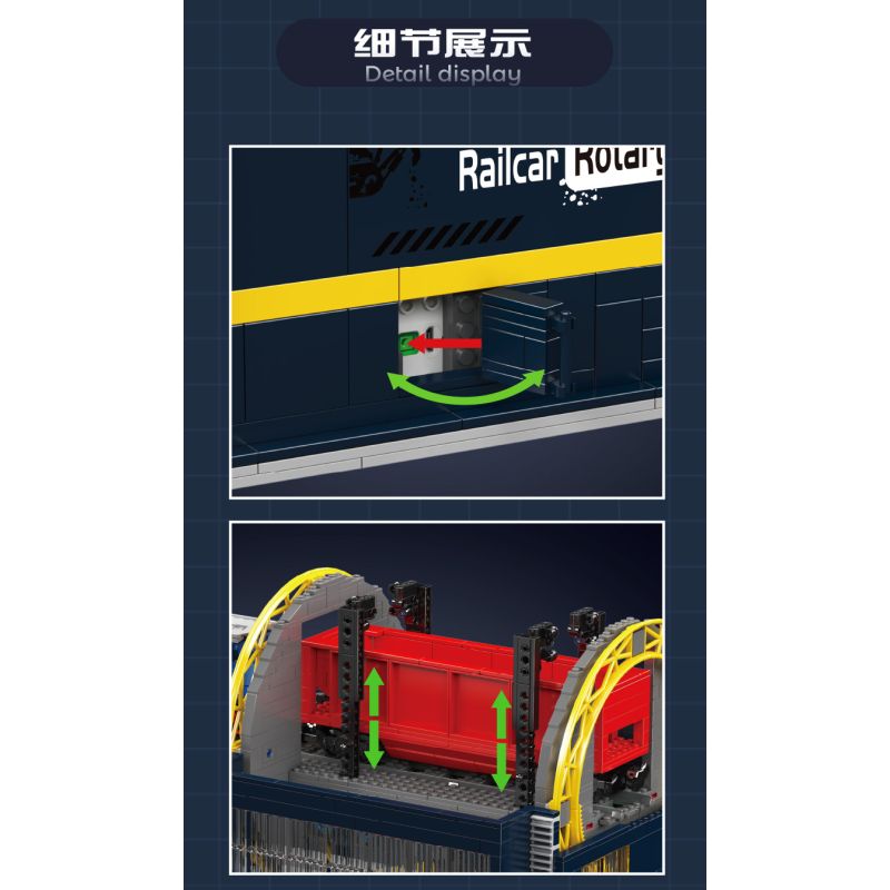 MouldKing 17094 Railcar Rotary Dumper Xếp hình lắp ráp ghép mô hình Máy xúc quay đường sắt