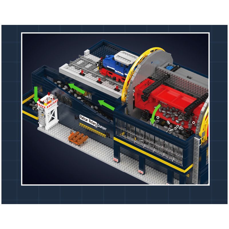 MouldKing 17094 Railcar Rotary Dumper Xếp hình lắp ráp ghép mô hình Máy xúc quay đường sắt