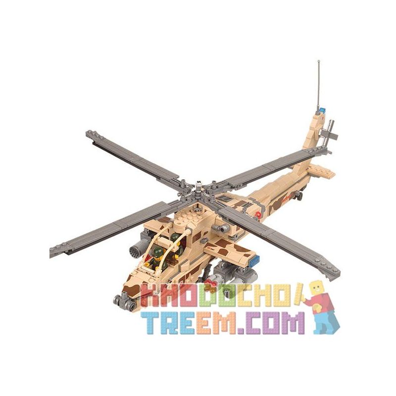 Kazi KY84020 84020 non Lego TRỰC THĂNG CHIẾN ĐẤU bộ đồ chơi xếp lắp ráp ghép mô hình Field Army FIELD ARMY AH-64 Chiến Trường 658 khối