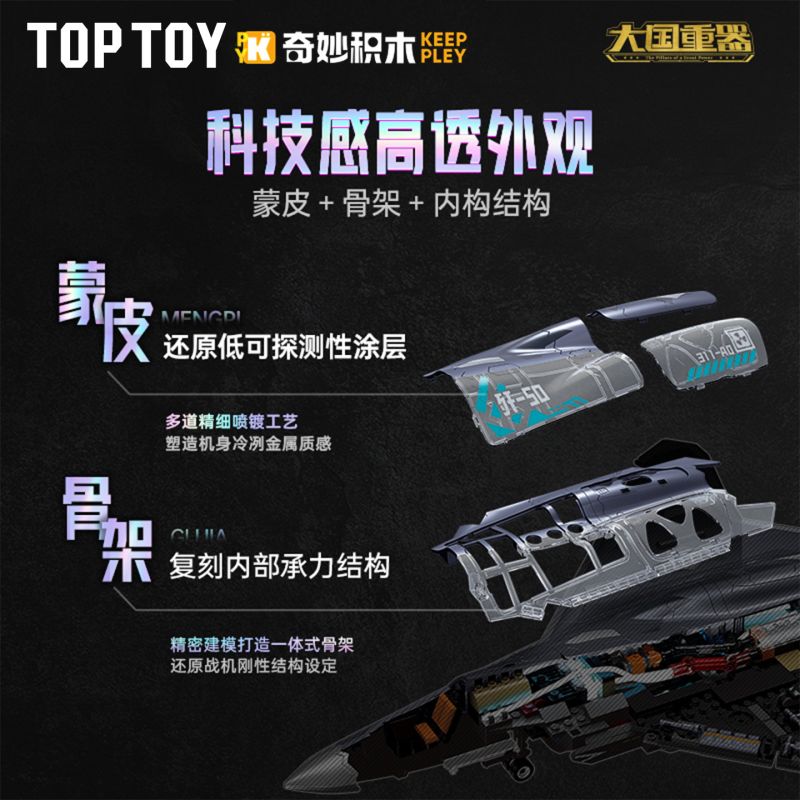 Keeppley 23048 Keeppley 23044 J-50 Xếp hình lắp ráp ghép mô hình Vũ khí quan trọng nhất của một cường quốc: Tiêm kích tàng hình thế hệ thứ sáu J-50 1:51