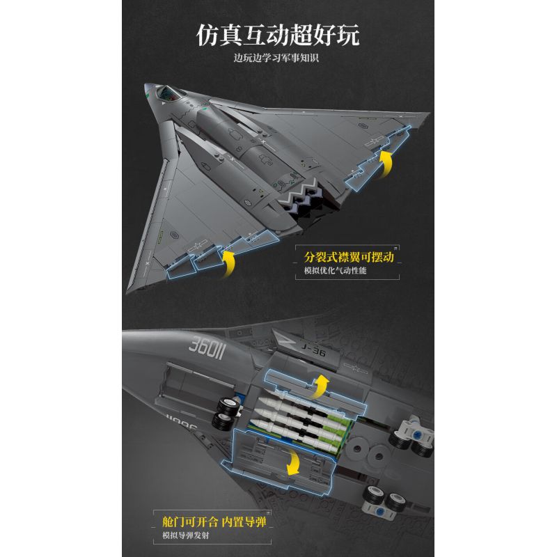 Keeppley 23047 J-36 Xếp hình lắp ráp ghép mô hình Vũ khí quan trọng nhất của cường quốc: Tiêm kích tàng hình thế hệ thứ sáu J-36
