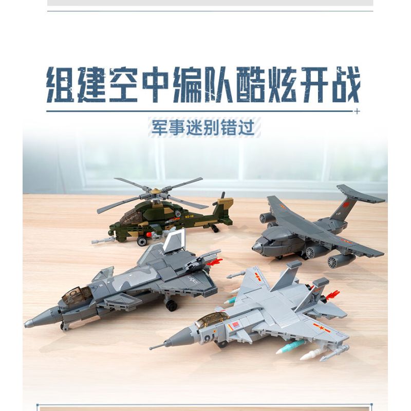 Keeppley 25008 Xếp hình lắp ráp ghép mô hình Thiết bị hạng nặng Hòa bình: Đội hình không quân 4 mẫu J-20 Weilong, J-15 Feisha, Yun-20 Kunpeng, Wuzhi-10 Thunderbolt