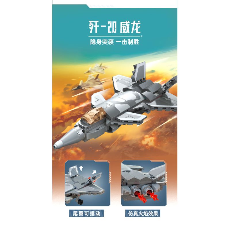 Keeppley 25008 Xếp hình lắp ráp ghép mô hình Thiết bị hạng nặng Hòa bình: Đội hình không quân 4 mẫu J-20 Weilong, J-15 Feisha, Yun-20 Kunpeng, Wuzhi-10 Thunderbolt