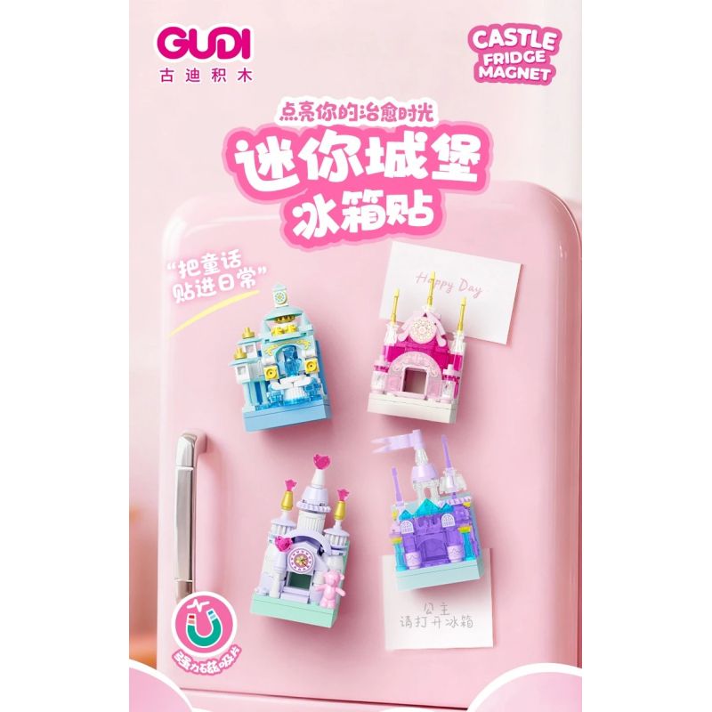GUDI 40804 Castle Fridge Magnet Xếp hình lắp ráp ghép mô hình Nam châm tủ lạnh mini Castle