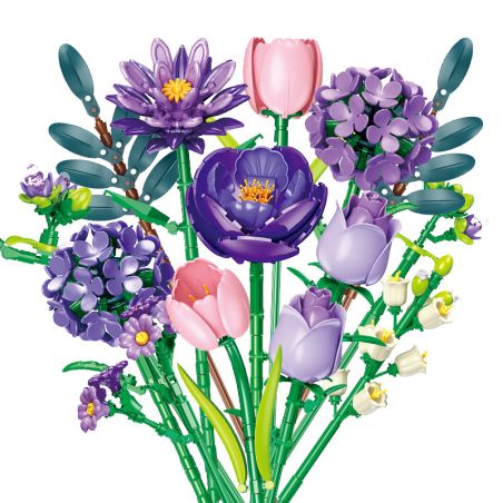 JIESTAR JJ9258 Xếp hình lắp ráp ghép mô hình bó hoa màu tím