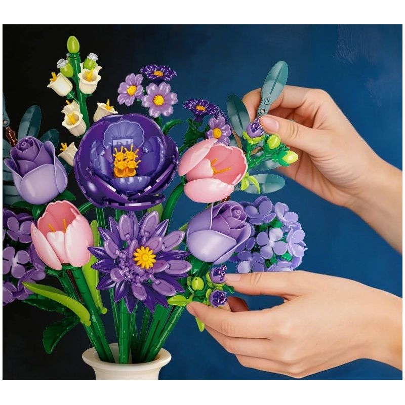 JIESTAR JJ9258 Xếp hình lắp ráp ghép mô hình bó hoa màu tím