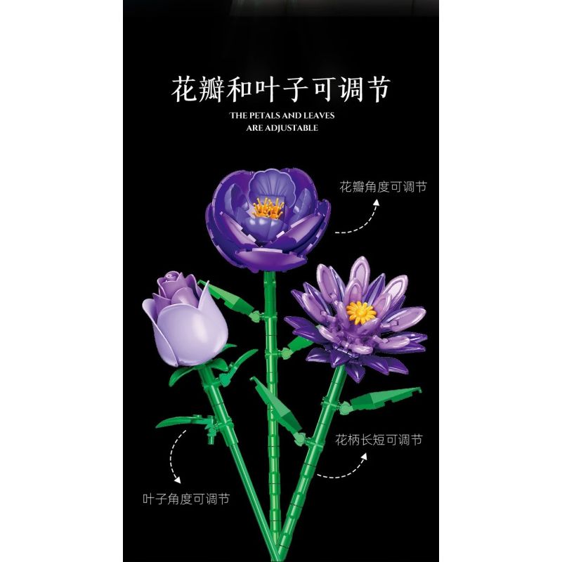 JIESTAR JJ9258 Xếp hình lắp ráp ghép mô hình bó hoa màu tím