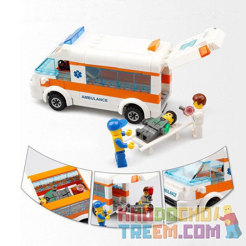 Kazi KY85010 85010 non  XE CỨU THƯƠNG bộ đồ chơi xếp lắp ráp ghép mô hình City CITY RESCUE AMBULANCE COPS Thành Phố 199 khối